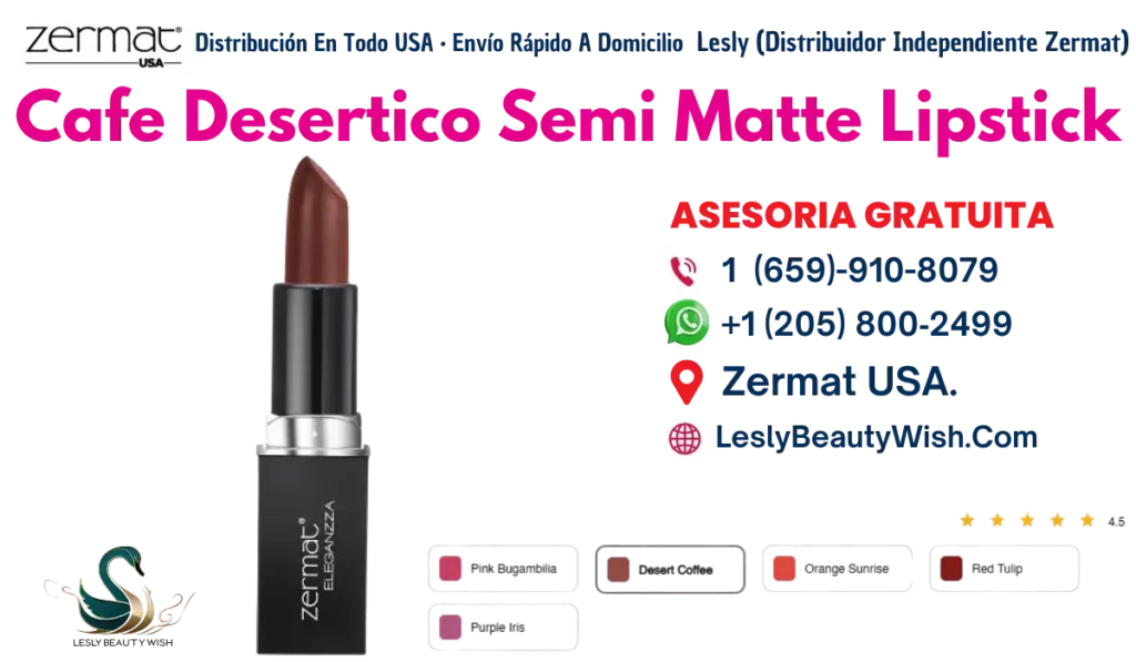 Pink Bugambilia, Desert Coffee, Orange Sunrise, Red Tulip y Purple Iris Semi-Matte Lipstick